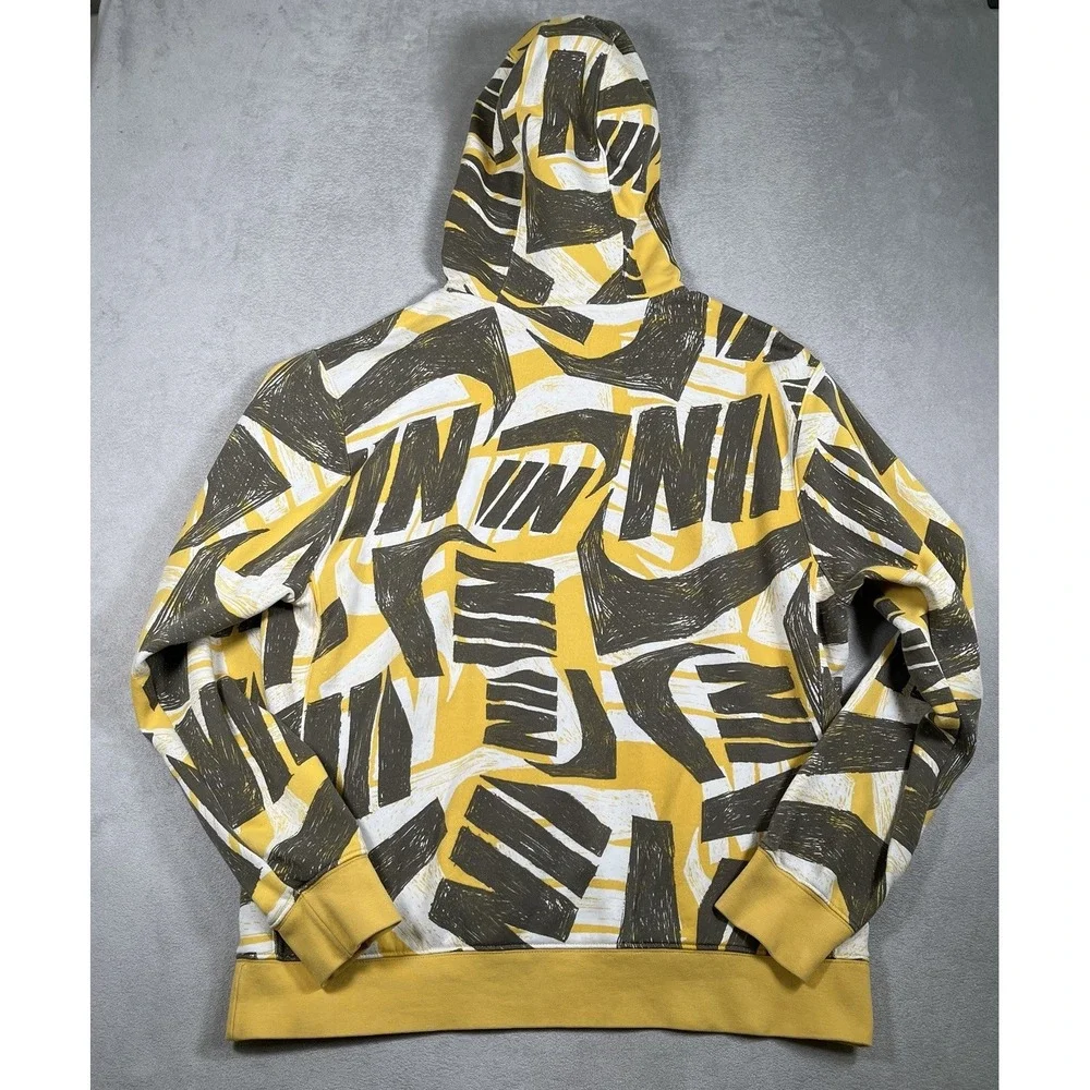 Nike Futura Club All Over Print Hoodie Men's M Yellow Gray Pullover Sweatshirt